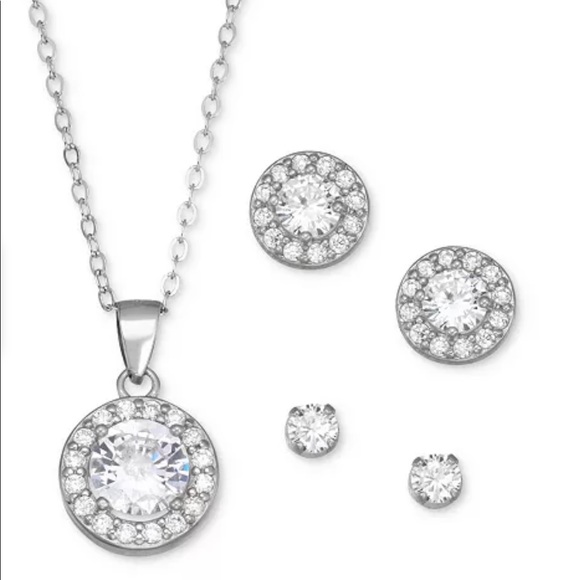 Cubic Zirconia Necklace Earring Set SterlingSilver - Picture 2 of 2